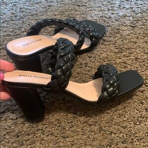 Pierre Dumas Black Heeled Slides with Braided Design